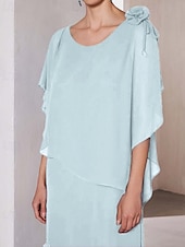 abordables Longueur du plancher-Robe mère de la mariée fourreau  colonne élégante à col bijou longueur sol chiffon floral à courte manche avec volants