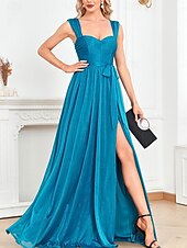 levne Večerní šaty-A-Linie Quinceanera Šaty Párty Šaty Svatební Svatební Host Podlahová Délka Krátký Rukáv Čtvercový Výstřih Polyester s Trakem