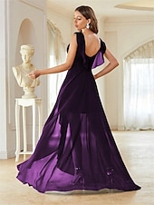preiswerte Bodenlänge-Kleid Brautmutterkleid Elegant Party V Ausschnitt Bodenlang Chiffon Ärmellos mit Falten 2025