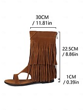 billiga Semester Sandaler-gladiatorsandaler med boho-fransar för kvinnor – platta sandaler med öppen tå och tofsdetaljer för sommarstrandkläder, festivaler och vardagliga outfits