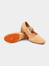 preiswerte Lateinamerikanische Schuhe-beigefarbene Canvas-Ballsaal-Tanzschuhe für Damen – Pumps mit niedrigem Absatz und elastischem Riemen für das professionelle Training