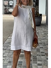 abordables Robes-Femmes Mini Robe Robes inspirées du lin Robe débardeur Robe d&#039;été Mode Moderne Quotidien Fête Week-end Coupe régulière Uni Sans manches Col ras du cou Noir Blanche Jaune Orange Été