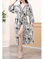 abordables Hauts de plage-Femmes Maillots de Bain Vêtement couvrant Maillot de bain Nœud devant Tropical Tenues de plage Fleur Fil en V manche longue Maillots de bain