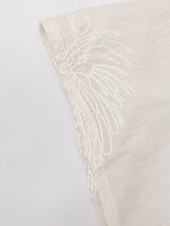 abordables Longueur du thé-Robe Mère de la Mariée Élégante Vintage Simple Décolleté en V Longueur Thé Mélange de Coton Manches Longues avec Broderie Robe Midi Robe d&#039;Invitée de Mariage