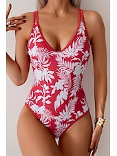 abordables Maillots de bain une pièce-Femmes Maillots de Bain Une Pièce Maillot de bain Dos nu Tenues de plage Été Léopard Fleur Fil en V Sans manches Maillots de bain