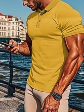 baratos Polo Clássico Masculino-Homens Camisas Polo Waffle Camisa de golfe Trabalho Casual Lapela Manga Curta Básico Moderno Tecido Botões Verão Primavera Normal Preto Branco Amarelo Vermelho Cinzento Claro Azul Claro Camisas Polo