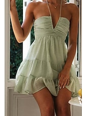 economico Abiti da festa-Per donna Mini Abito Abito da laurea Moda Moderno Compleanno Laurea Data Vestibilità regolare Semplice Senza Maniche Scollo a V Rosa Arancione Verde Estate