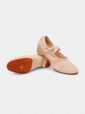 preiswerte Lateinamerikanische Schuhe-beigefarbene Canvas-Ballsaal-Tanzschuhe für Damen – Pumps mit niedrigem Absatz und elastischem Riemen für das professionelle Training