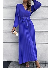 preiswerte abendkleider-Damen Langes Kleid Maxikleid Cocktailkleid Gerafftes Kleid Elegant Mode Geburtstag Teegesellschaft Ausgehen Normale Passform Einfach Langarm V Ausschnitt Schwarz Rote Grün Sommer