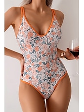 abordables Maillots de bain une pièce-Femmes Maillots de Bain Une Pièce Maillot de bain Dos nu Tenues de plage Été Léopard Fleur Fil en V Sans manches Maillots de bain