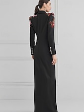 cheap Tuxedo Dresses-Women's Tuxedo Dress A-Line Formal Stretch Crepe Elegant Vintage Long Sleeve Floor Length Shawl Lapel