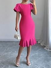 abordables Robe Simple-Robe de Graduation Femme Robe Mini Uni Robe Bodycon Semi-Formelle Bureau Ajustement Normal Graphique Manches Courtes Col Rond Noir Rose Bleu Ciel Fuchsia Été