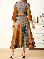 preiswerte Kunst &amp; Design Kleid-Frauen Maxi Kleid A-Linie Kleid Sommer Kleid Urlaub Lässig Alltag Reguläre Passform Grafik Abstrakt Lange Ärmel V-Ausschnitt Blau Lila Orange Sommer