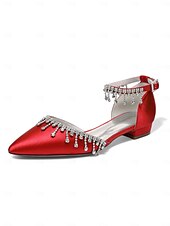 abordables Occasionnel-Escarpins de mariage à bride cheville en satin blanc - chaussures de mariée à bout pointu avec détail goutte de cristal