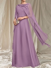 preiswerte Bodenlänge-A-Linie Brautmutter Kleid Hochzeitsgast Elegant Rundhalsausschnitt Bod-Length Chiffon Ärmellos mit Sash  Band Rüschen Raffung