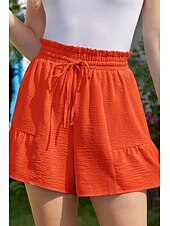 お買い得  プレーンコットンリネンパンツ-女性用 コットンリネンショートパンツ リネン風パンツ コットンリネンパンツ ストリートファッション カジュアル ショート ナチュラルウエスト 平織り ポケット 弾性巾着デザイン 通気性 快適 マイクロエラスティック カジュアル ストリートウェア 赤紫色 ワイン 海軍 アプリコット 夏 レギュラー