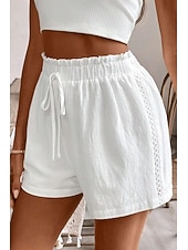 cheap Cotton Linen Shorts-Women&#039;s Linen-Inspired Shorts Shorts Slacks Streetwear Casual Short Natural Plain Pocket Elastic Drawstring Design Comfy Comfortable Outdoor Vacation White Summer Regular Fit