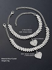 abordables Bracelet pour femme-Ensemble de bracelets et de chevilles en strass pour femme avec breloque cœur – bijoux scintillants pour mariages, fêtes et occasions spéciales