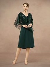 preiswerte Einfaches Kleid-A-Linie Brautmutterkleid Elegant V Ausschnitt Knielang Spitze Halbarm mit Spitze Einfarbig 2025