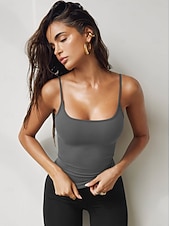 ieftine Rezervor simplu-Pentru femei Camisole Tank Top Simplu Stilat Sexy Fără manșon Fără mâneci Cu Bretele Topuri obișnuite Zilnic Negru Alb Roșu-aprins Maro Deschis Gri Închis Vară