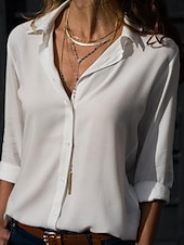 cheap Women&#039;s Plain Tops-Women&#039;s Shirt Solid Color Stylish Basic Casual Long Sleeve Shirt Collar Regular Tops Work Daily Buttons Black White Yellow Light Blue Summer Spring