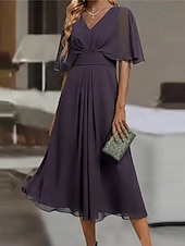 abordables Robe de cocktail-Femme Robe mi-longue robe cocktail Robe Évasée Robe d&#039;été Mode Extérieur Vacances Rendez-vous Standard Plein Manche Courte Col V Rose Claire Bleu Violet Eté