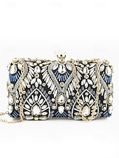 economico Clutch e borsette da sera-Per donna Clutch Borsa da Sera Polsiera Borse a Spalla Seta Feste Ricevimento di matrimonio Strass Perline Paillettes Borsa Multiuso Tinta unica Nero Blu Oro