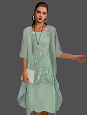 abordables Avec veste-Robe de mère de la mariée à deux pièces pour mariage à la plage invitée de mariage élégant col en V longueur thé chiffon dentelle sans manches vestes avec appliqués 2025 taille personnalisée gratuite