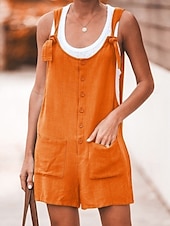 abordables Pantalones-Mujer Normal Pantalones inspirados en el lino Básico Color sólido Sin Mangas Escote en U Bolsillo Calle Diario Ajuste regular Negro Amarillo Verde Claro Verano