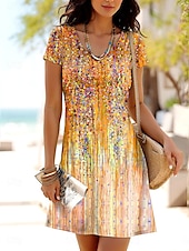 preiswerte Kunst &amp; Design Kleid-Damen Minikleid T-Shirt-Kleid A Linie Kleid Sommerkleid Lässig Täglich Normale Passform Ombre Grafik Kurzarm Rundhalsausschnitt Gelb Rosa Blau Sommer Frühling
