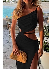 economico Abiti di Laurea-Per donna Abito Midi Abito Bianco Abito da laurea Abito Sottoveste Moda Compleanno Laurea Data Vestibilità regolare Semplice Senza Maniche Spalline sottili Rosa chiaro Nero Bianco Giallo Estate
