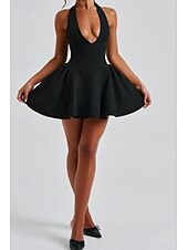 economico Vestiti aderenti-Per donna Mini Abito Abito da laurea Abito con Collo Allacciato Moda Laurea Data Uscire Vestibilità regolare Semplice Senza Maniche All&#039;americana Nero Estate