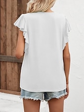 billige Bluser og skjorter-Dame Sommertopper عادي Fritid Kortermet Kappeerme V-hals Vanlige topper Drapering Svart Hvit Lysegrønn Blå Grønn Sommer