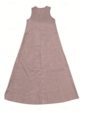 preiswerte Kleider-Damen Midikleid Leinen-inspirierte Kleider Freizeitkleid Baumwoll-Leinenkleid Sommerkleid Mode Basic Urlaub Täglich Ausgehen Normale Passform Einfach Ärmellos V Ausschnitt Leicht Braun Khaki Leicht