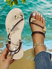 cheap Vacation Sandals-&quot;Women&#039;s Butterfly Sandals – Elegant Gold Strappy Flat Sandals with Rhinestone Accents, Comfortable Beach Flip-Flops for Summer, Vacation and Casual Wear&quot;