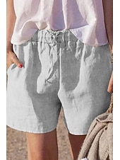 billiga Shorts i bomullslinne-Dam Shorts i bomullslinne Shorts Byxor Streetwear Ledigt Kort Naturlig Slät Ficka Mateial som andas Mjuk Bekväm Microelastisk Ledigt Dagliga kläder Grå Svart Vit Kaki Sommar Normal