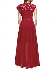 preiswerte Unter 129,99 $-Kleid Mutter der Braut Kleid Hochzeitsgast Elegant Lässig Juwel-Ausschnitt Bodenlang Polyester Kurzarm mit Spitze