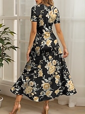 abordables Robes fleuries-Femmes Robe maxi Robe Décontractée Robe trapèze Robe d&#039;été Vacances ancien Ethnique Coupe régulière Fleuri Graphique Manche Courte Col carré Jaune Été Printemps