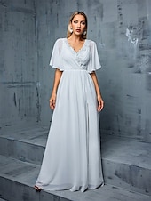 preiswerte Unter 129,99 $-Kleid Brautmutterkleid Elegant V-Ausschnitt Bodenkörper Polyester Halber Ärmel mit Einfarbig