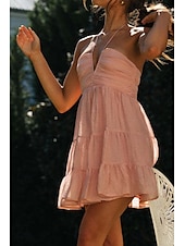 economico Abiti da festa-Per donna Mini Abito Abito da laurea Moda Moderno Compleanno Laurea Data Vestibilità regolare Semplice Senza Maniche Scollo a V Rosa Arancione Verde Estate