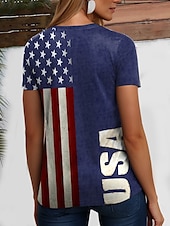 ieftine Ziua Independenței Top-Bluză patriotică pentru Ziua Independenței Femei Patriot Veteran Tricou de 4 Iulie Steag Casual Roșu Alb și Albastru Mâneci scurte Gât în V Topuri regulate Zilnic Print albastru Vară Primăvară