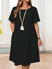 economico Vestiti-Mini abito da donna abito a linea abito estivo casual quotidiano vestibilità regolare grafico in lino simile maniche corte collo a V nero bianco verde militare blu scuro estate
