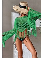 cheap Blouses &amp; Shirts-Women&#039;s Blouse Plain Modern Casual Long Sleeve Crew Neck Regular Tops Daily Holiday Going out Hollow Out Fringe Black White Green Summer