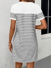 cheap Stripe&amp;Geometric Dress-Women's Mini Dress Shift Dress T Shirt Dress Tee Dress Summer Dress Formal Work Regular Fit Graphic Stripe Short Sleeve Crew Neck Navy Blue Gray Summer Spring