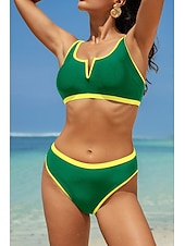 cheap Bikini Sets-Women&#039;s Swimwear Bikini 2 Piece Swimsuit Backless Patchwork Tropical Beach Wear Color Block V Neck Sleeveless Bathing Suits