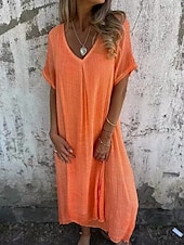 abordables Vestido Sencillo-Vestido maxi de mujer vestido en A de color sólido casual al aire libre ajuste regular gráfico sin mangas cuello en V fucsia naranja azul oscuro gris verano