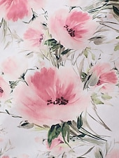 abordables Longueur du plancher-Robe mère de la mariée trapèze, imprimé floral, nœud élégant, plis, longueur au sol, col chemise, satin, manches 3/4 avec boutons, printemps été 2025