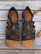 cheap Vacation Sandals-Women&#039;s Black Gladiator Sandals – Strappy Flat Summer Sandals for Casual, Beach, and Boho Chic Outfits