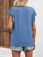 billige Bluser og skjorter-Dame Sommertopper عادي Fritid Kortermet Kappeerme V-hals Vanlige topper Drapering Svart Hvit Lysegrønn Blå Grønn Sommer