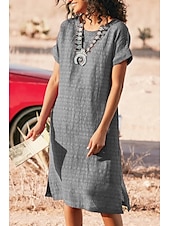 abordables Robes décontractées-Femmes Robe Midi Robe Décontractée Robe en coton et lin Mode Moderne Extérieur Sortir Week-end Coupe régulière Uni Manche Courte Col ras du cou Noir Blanche Rouge Gris Été